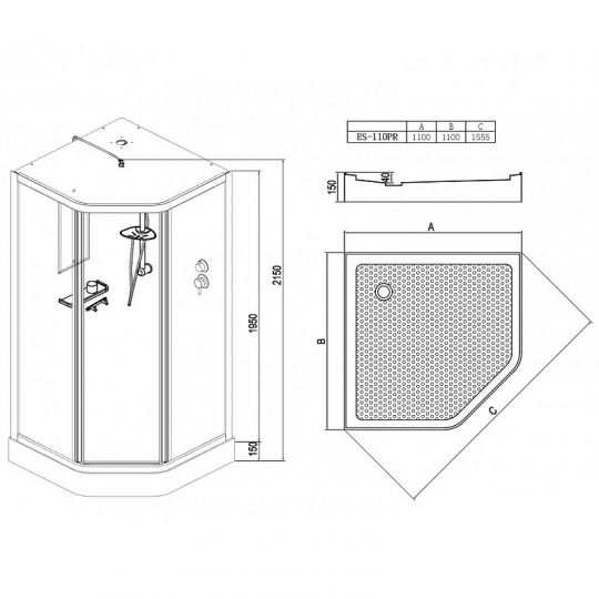 Душевая кабина Esbano ES-110PR 110x110 ESKB110PR без гидромассажа схема 23