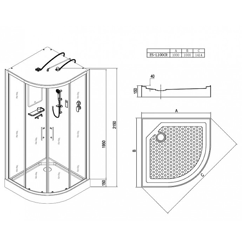 Душевая кабина Esbano ES-L100CR 100x100 ESKL100CR без гидромассажа схема 17