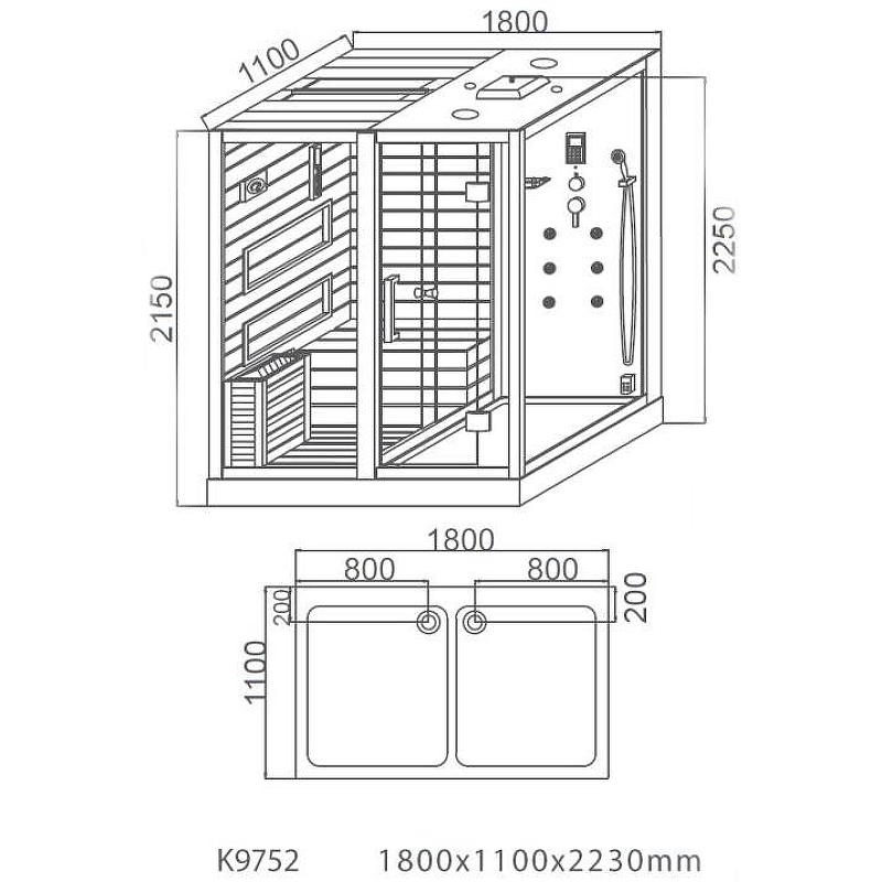 Душевая кабина Cerutti SPA 180х110 ALBANO CT8349 с баней с гидромассажем схема 2