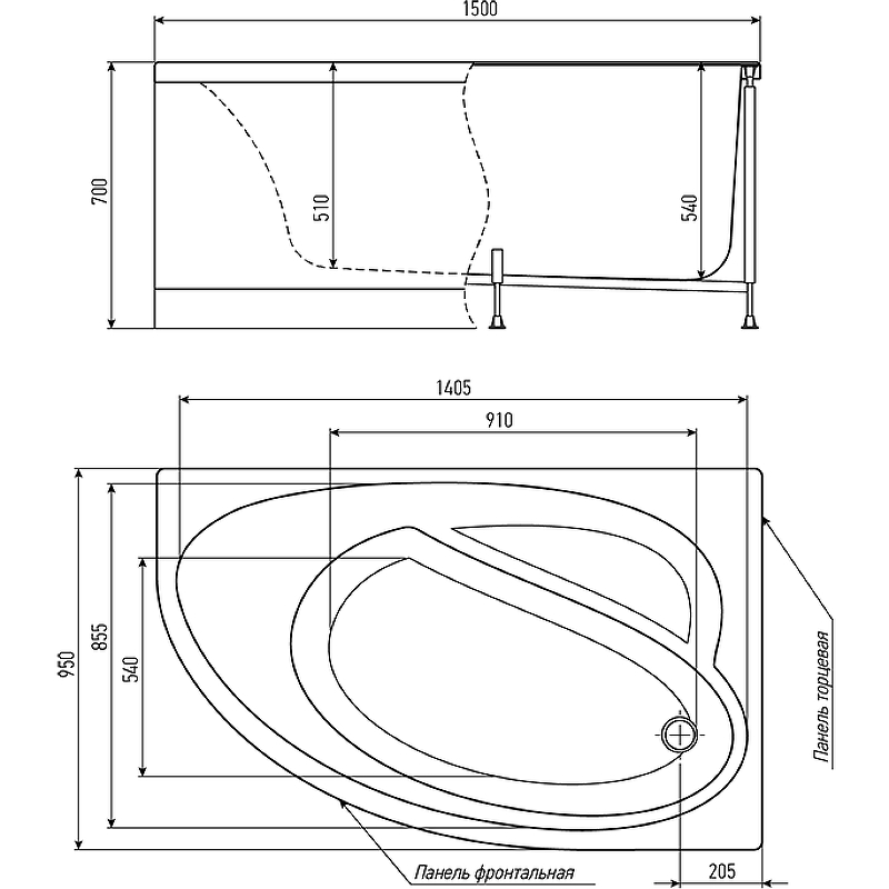 Акриловая ванна Timo Iva 150x95 R IVA1595R без гидромассажа схема 4