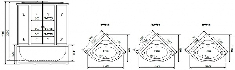 Душевой бокс Timo Lux 135х135 T-7735C с гидромассажем схема 32