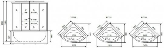 Душевой бокс Timo Lux 135х135 T-7735C с гидромассажем схема 32