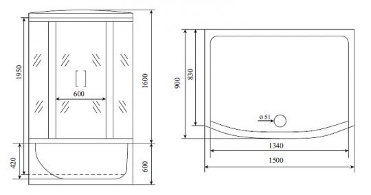 Душевой бокс Timo Lux 150x90 T-7750 с гидромассажем схема 14