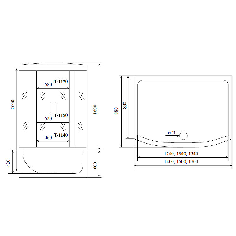 Душевой бокс Timo Standart 150x88 T-6650 S F без гидромассажа схема 2