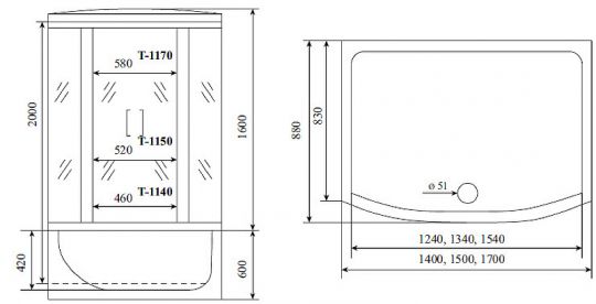 Душевой бокс Timo Standart 170x88 T-1170 с гидромассажем схема 14