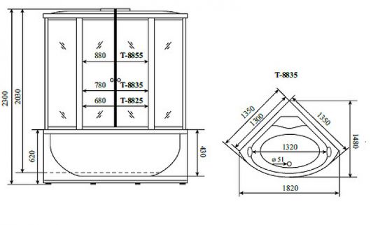 Душевой бокс Timo Comfort 135x135 T-8835C с гидромассажем схема 9