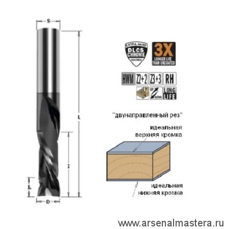 ОСЕНЬ СКИДКИ! Фреза спиральная монолитная с покрытием DLCP 12 x 42 x 90 Z 2 / 2  S 12 RH в ТРИ РАЗА больше ресурс CMT 190.120.41