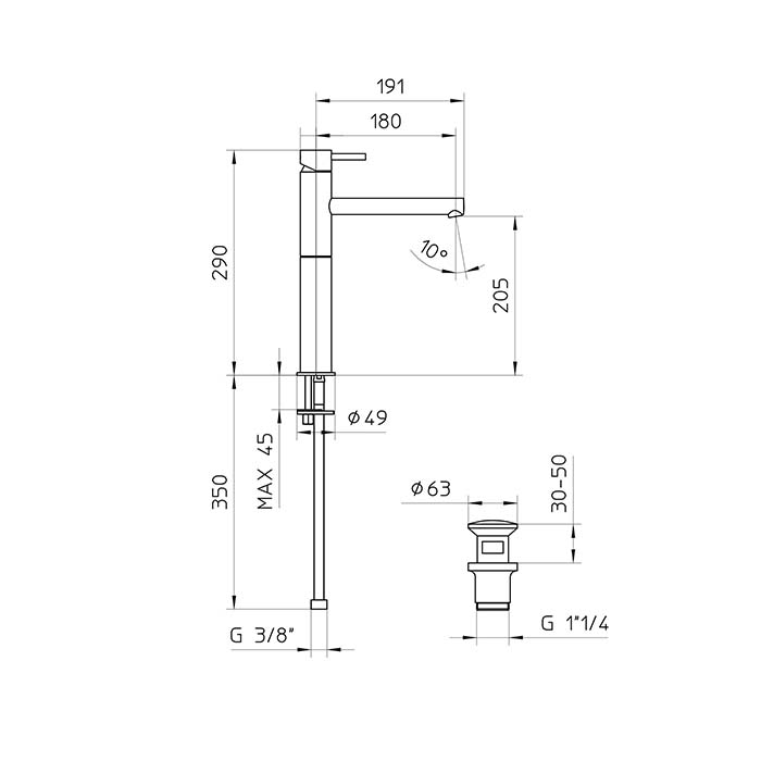 Смеситель Bossini Oki  для раковины Z005303 схема 2