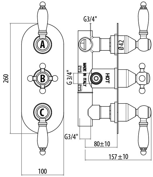 Термостатический смеситель для ванны TS994/12DOoro Termostatici GATTONI ФОТО