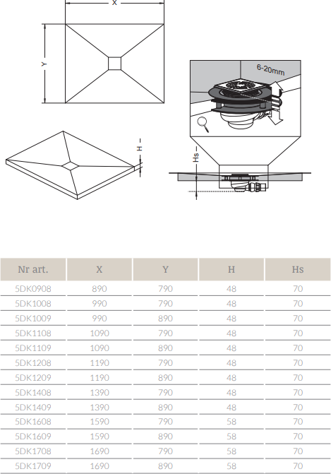 Душевой трап с решёткой Radaway RadaDrain 5DK1009/5K01 99х89 см, хром схема 4