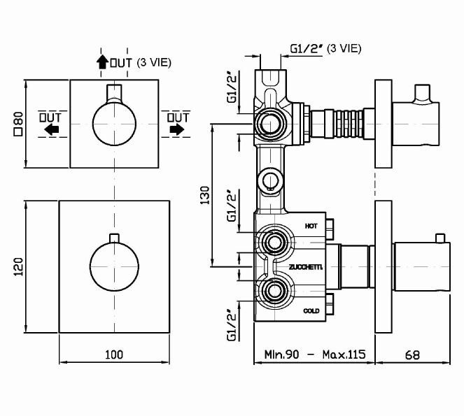 Смеситель Zucchetti Pan для душа ZP8646 схема 1