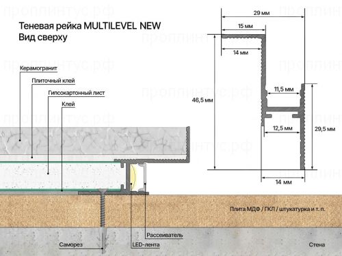 Теневая рейка Laconistiq Multilevel New под подсветку