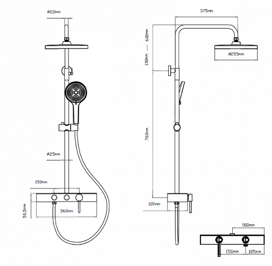 Душевая стойка без излива Vincea VSFS-402GM схема 5 Душевая стойка без излива Vincea VSFS-402GM схема 5