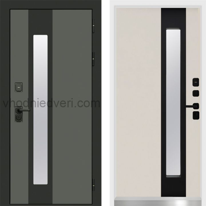 Входная дверь Termo-door Арктика Графит - Слоновая кость с терморазрывом и стеклопакетом, белый короб