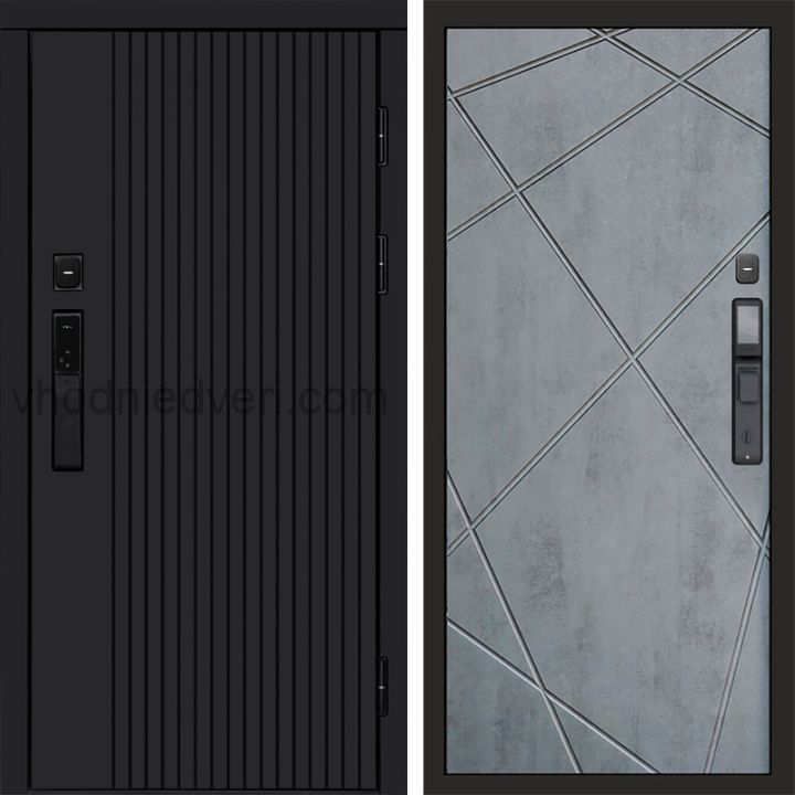 Входная дверь Termo-door ТВИСТ BLACK с электрозамком - Лучи Бетон темный