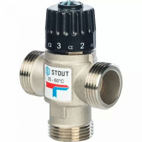 Термостатический смесительный клапан для систем отопления и ГВС 1* НР Stout (20-43 °С, KVs 1.6 м3/ч)