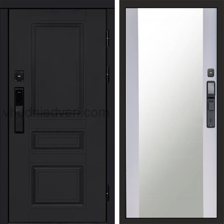 Входная дверь Termo-door ОРЕГОН BLACK с электрозамком - Зеркало Белый софт
