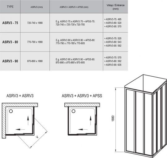 Душевой уголок Ravak Supernova ASRV3 80х90 см схема 2