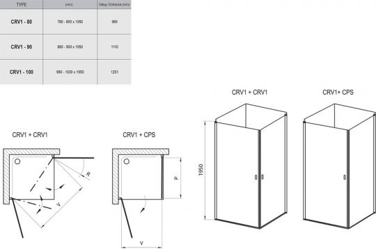 Душевой уголок Ravak Chrome CRV1 80х90 см схема 2