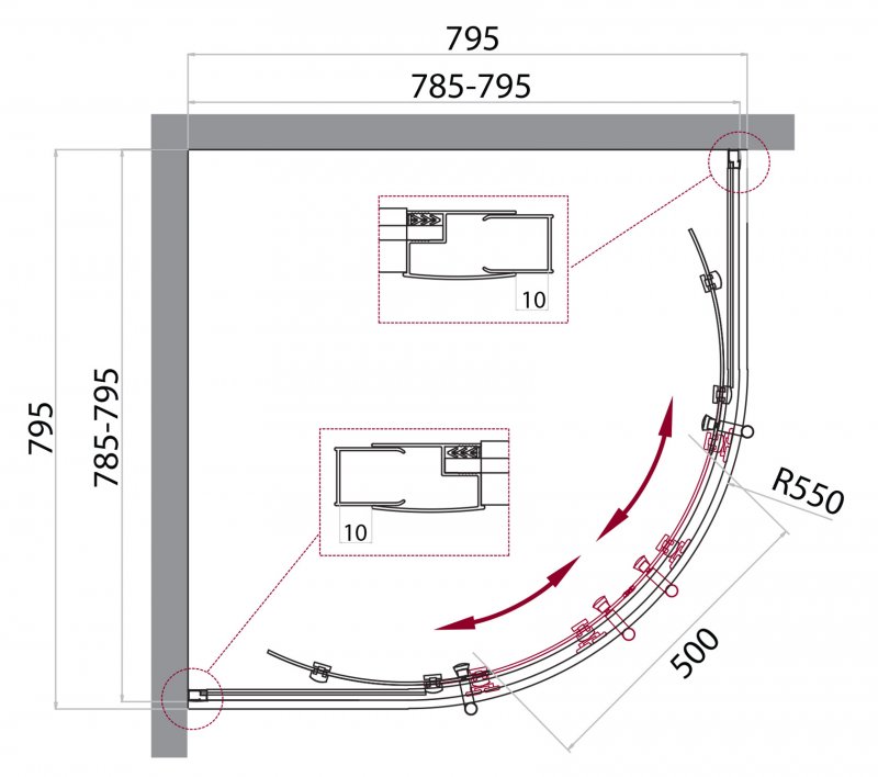 Душевой уголок Belbagno Uno-195 R прозрачное стекло, профиль хром 100х80 см ФОТО