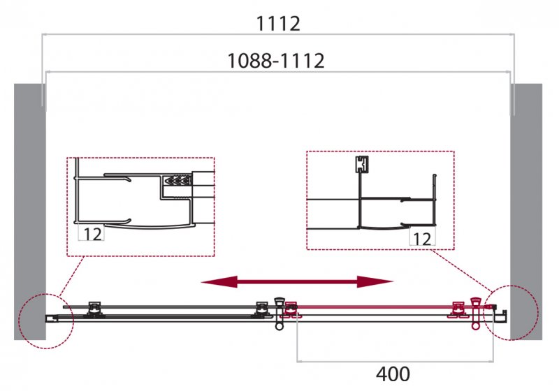 Душевой уголок в нишу Belbagno Uno-195 BF профиль хром 110 см ФОТО