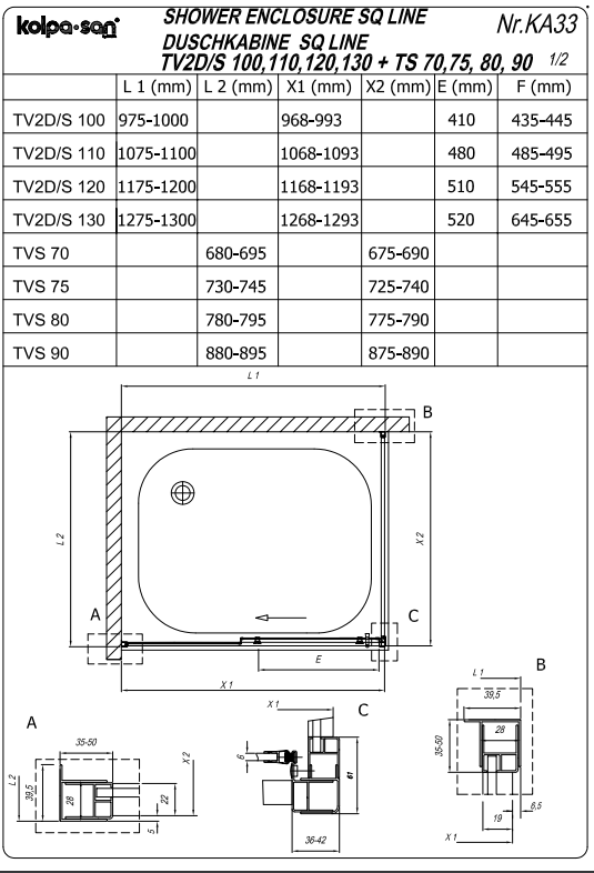 Душевая кабина Kolpa San SQ LINE TV2D/S + SQ LINE TS без крыши 130х80 см ФОТО