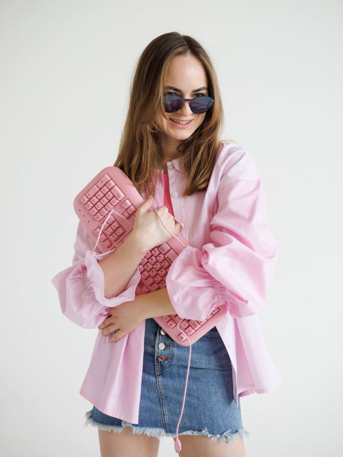 Рубашка розовая в полоску