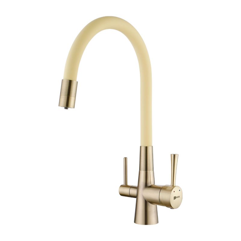 Смеситель для кухни Lemark Comfort LM3075B-Beige с гибким изливом, с подключением к фильтру с питьевой водой, бронза, бежевый