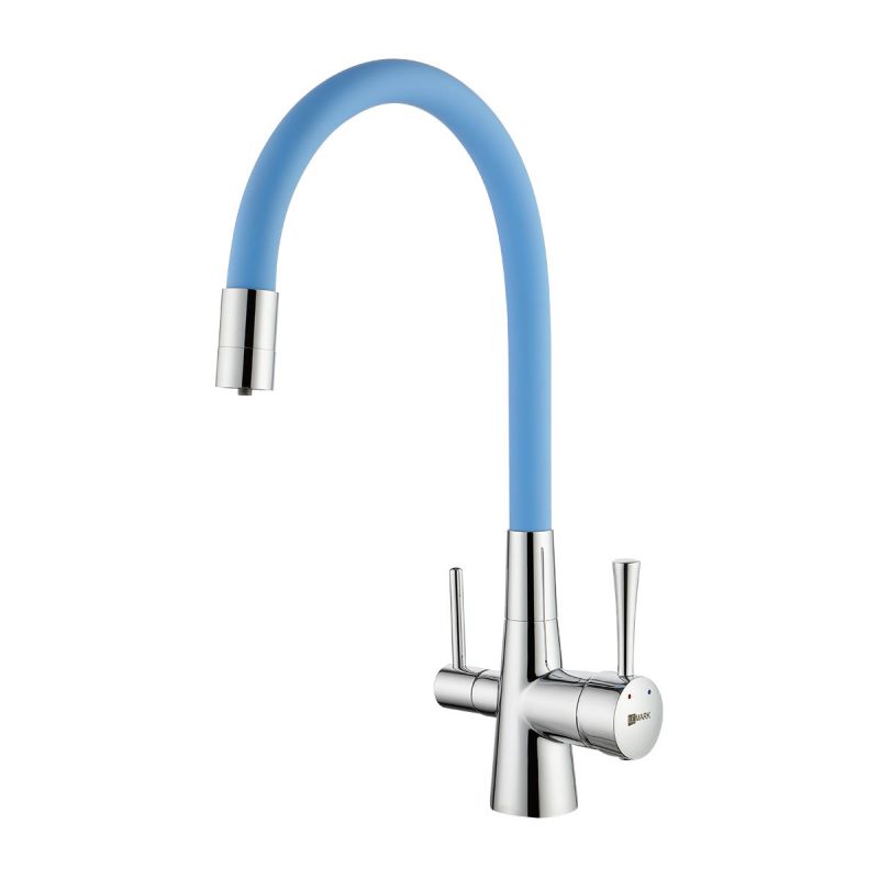 Смеситель для кухни Lemark Comfort LM3075C-SkyBlue с гибким изливом, с подключением к фильтру с питьевой водой, хром, голубой