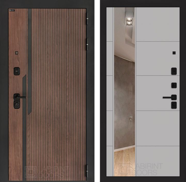 Входная дверь Лабиринт KARMINA с зеркалом 19 Грей софт