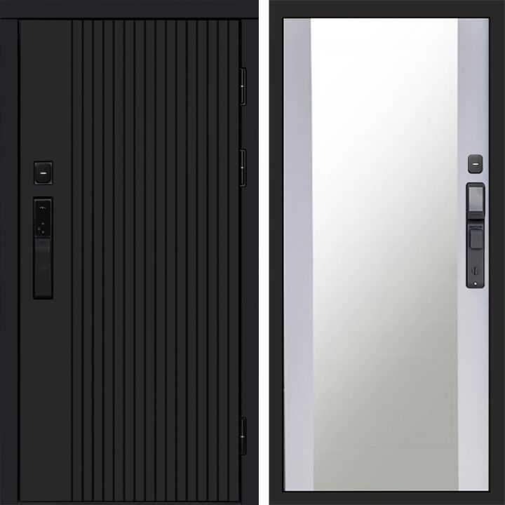 Входная дверь Termo-door ТВИСТ BLACK с электрозамком Зеркало белый софт