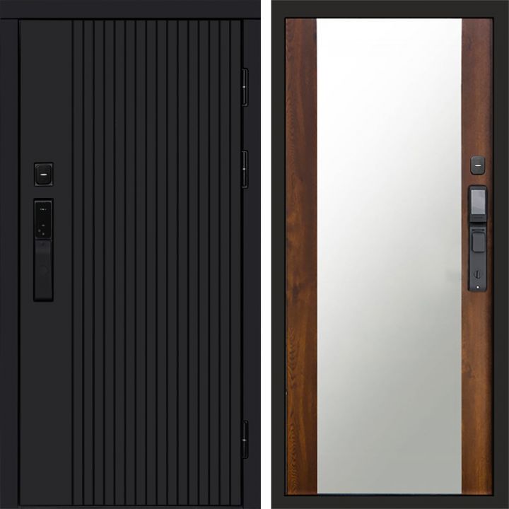 Входная дверь Termo-door ТВИСТ BLACK с электрозамком Зеркало дуб