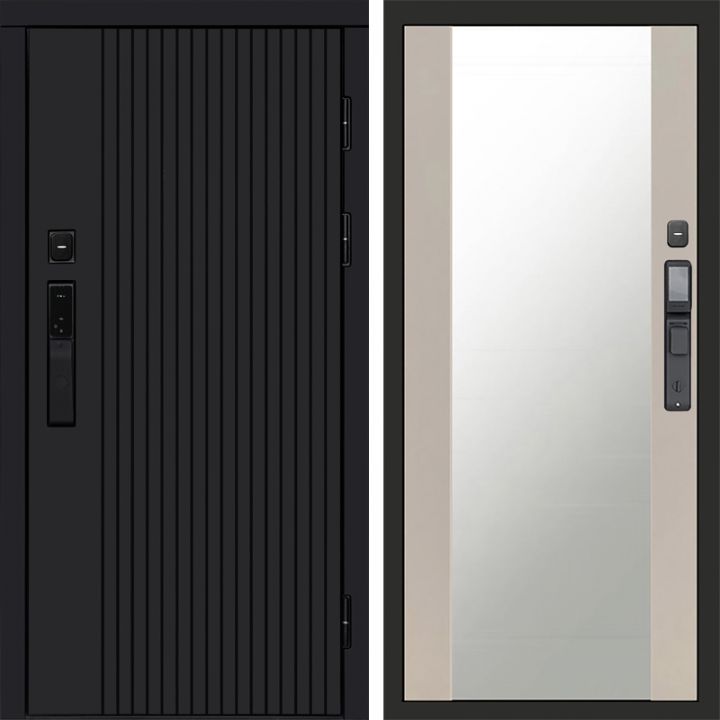 Входная дверь Termo-door ТВИСТ BLACK с электрозамком Зеркало Слоновая Кость