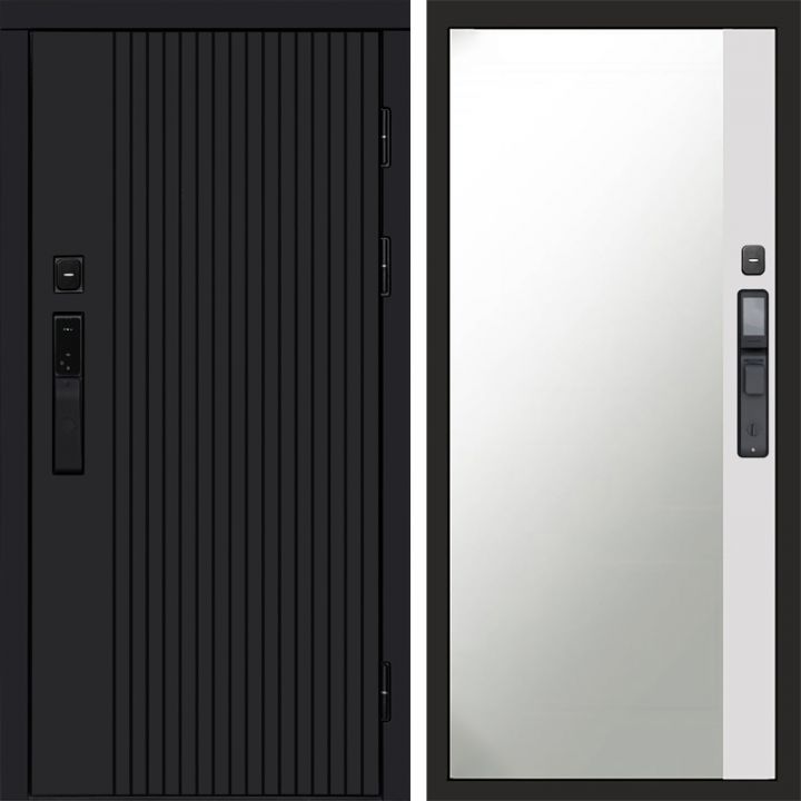 Входная дверь Termo-door ТВИСТ BLACK с электрозамком Широкое Зеркало Фацет Белый Софт
