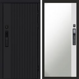 Входная дверь Termo-door ТВИСТ BLACK с электронным замком Широкое Зеркало Фацет Белый Софт