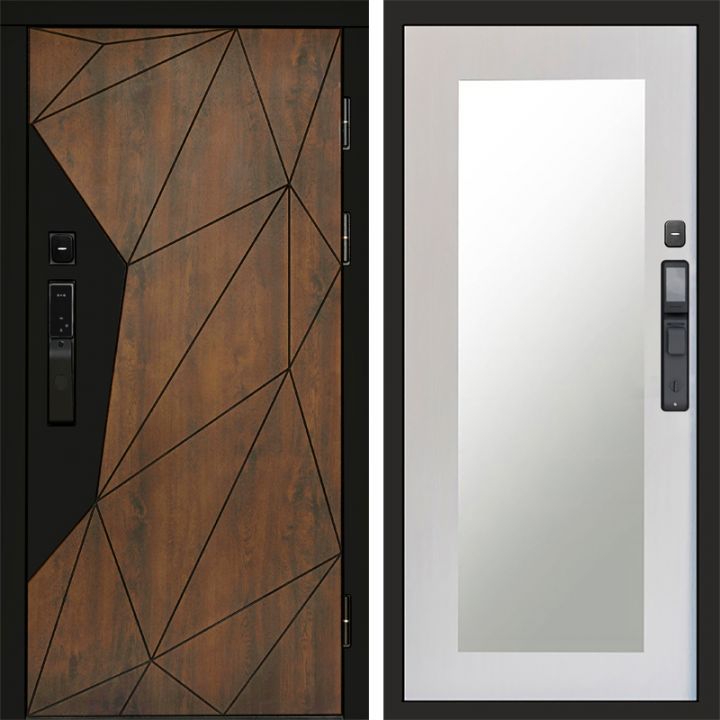 Входная дверь Termo-door ГЕОМЕТРИЯ с электронным замком Зеркало Триумф лиственница
