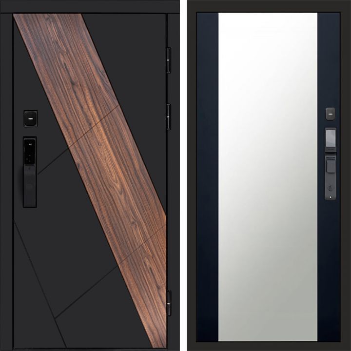 Входная дверь Termo-door НОВА с электронным замком Зеркало Черный Кварц+Тонировка