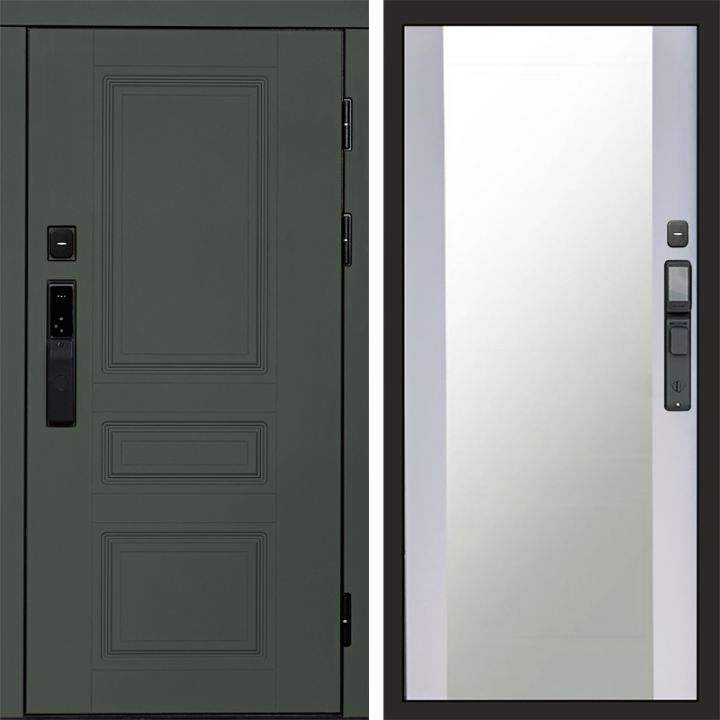 Входная дверь Termo-door ОРЕГОН GREEN с электронным замком Зеркало белый софт