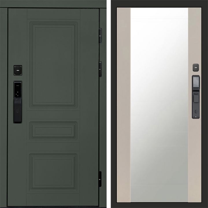 Входная дверь Termo-door ОРЕГОН GREEN с электронным замком Зеркало Слоновая Кость