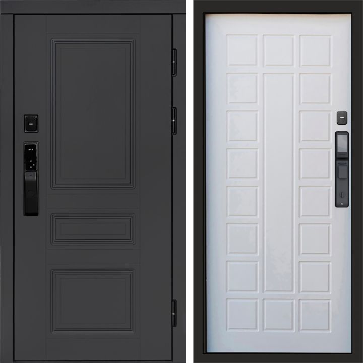 Входная дверь Termo-door ОРЕГОН ГРАФИТ с электронным замком Престиж белое дерево