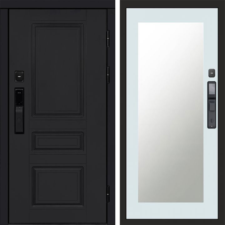 Входная дверь Termo-door ОРЕГОН BLACK с электронным замком Зеркало Триумф Белый Софт