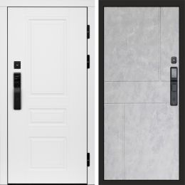 Входная дверь Termo-door ОРЕГОН WHITE с электронным замком Горизонт бетон светлый