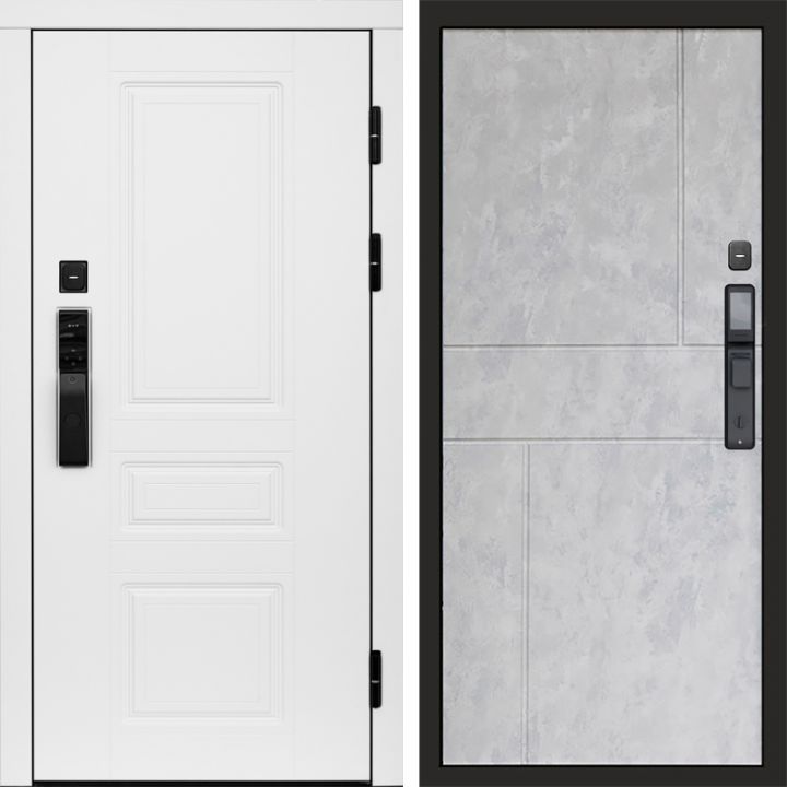 Входная дверь Termo-door ОРЕГОН WHITE с электронным замком Горизонт бетон светлый