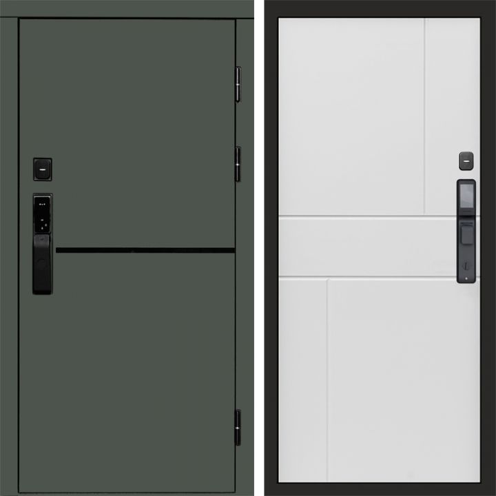 Входная дверь Termo-door ТРЕНД GREEN с электронным замком Горизонт белый