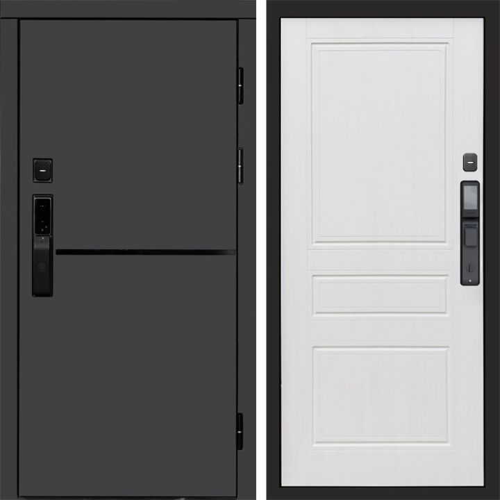 Входная дверь Termo-door ТРЕНД ГРАФИТ с электронным замком Классика Белое дерево