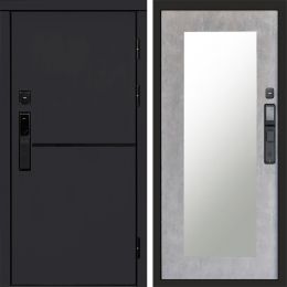 Входная дверь Termo-door Тренд Блэк с электронным замком Зеркало Триумф бетон светлый