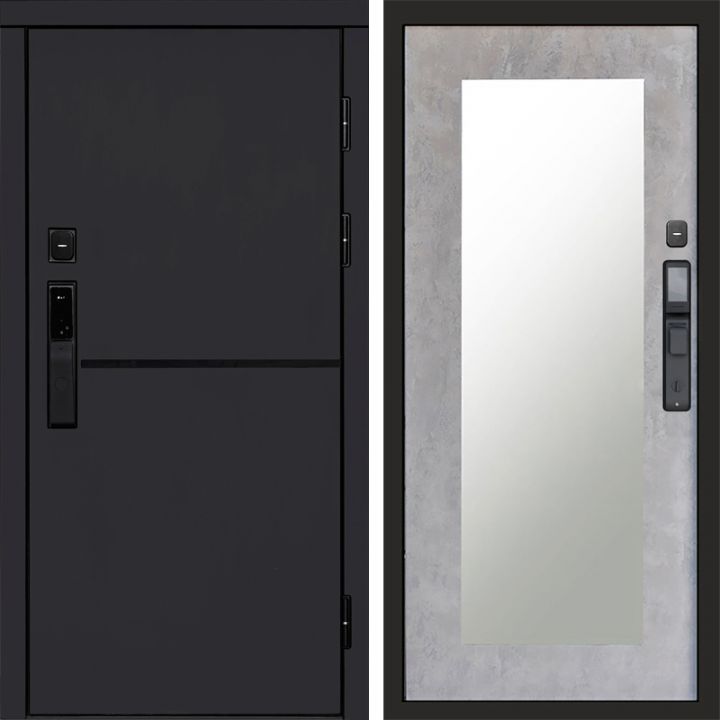 Входная дверь Termo-door ТРЕНД BLACK с электронным замком Зеркало Триумф бетон светлый