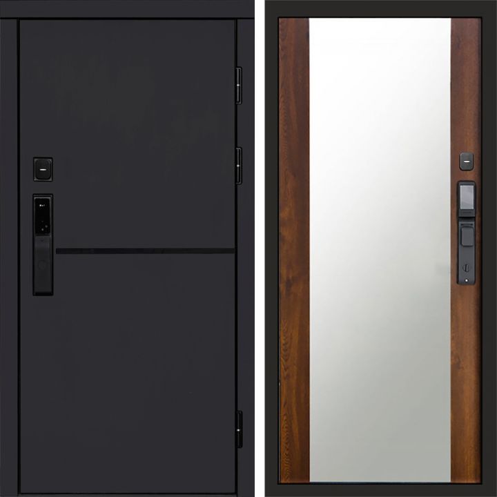 Входная дверь Termo-door ТРЕНД BLACK с электронным замком Зеркало дуб