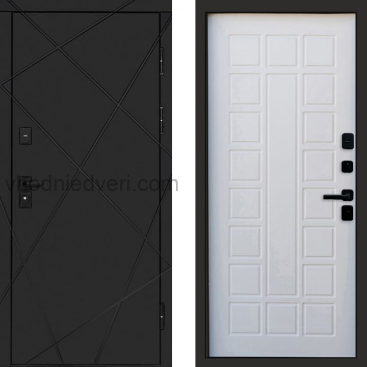 Входная дверь Termo-door Лучи Black - Престиж Белое дерево