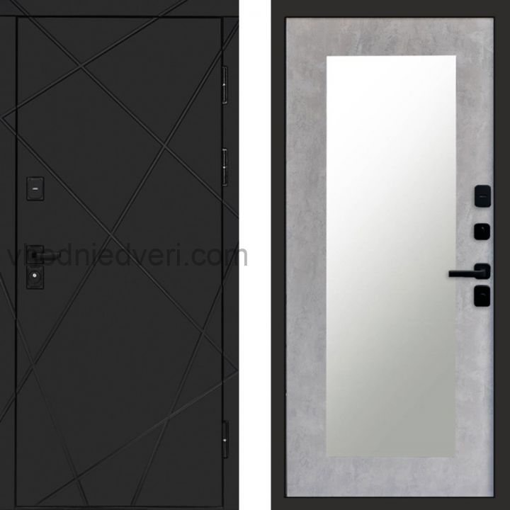 Входная дверь Termo-door Лучи Black - Зеркало триумф Бетон светлый